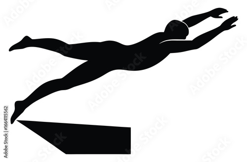 Swimmer diving gracefully from platform demonstrating athletic skill and competitive spirit