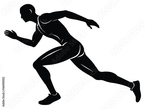 Black silhouette of a sprinter in full sprint on white background