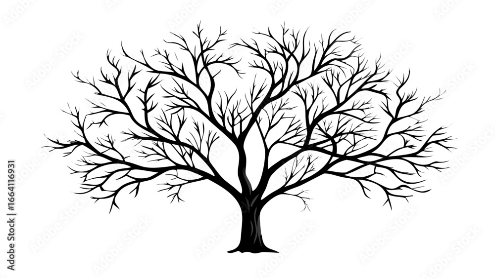 Fototapeta premium Illustration of a leafless tree with intricate branching patterns against a white background image art