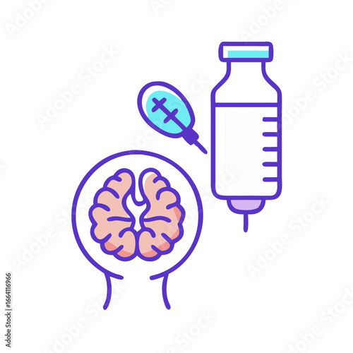 Brain injection therapy concept on black background graphic illustration