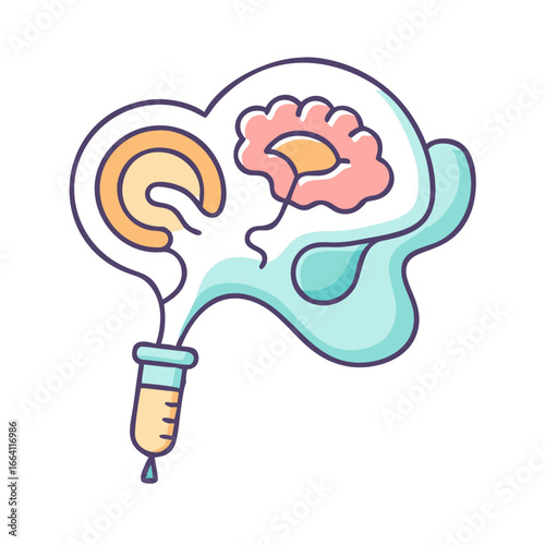 Brain research innovation with bulb and liquid vector illustration