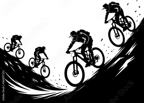 "Mountain Biking Action Silhouettes" Vector Bundle