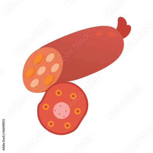 Illustration of a sausage cut with filling on black background