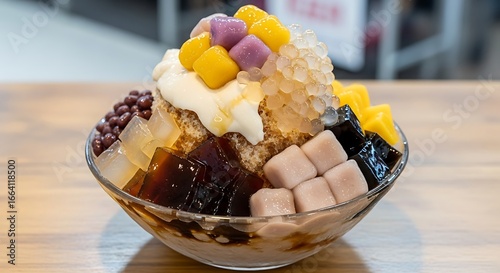 Colorful Dessert Display of Bingsu.