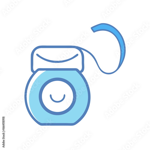 Cheerful dental floss icon on black background in light blue