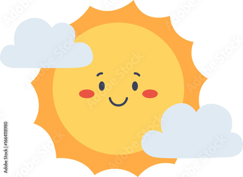 Cute Smiling Sun Cloudy Weather Illustration