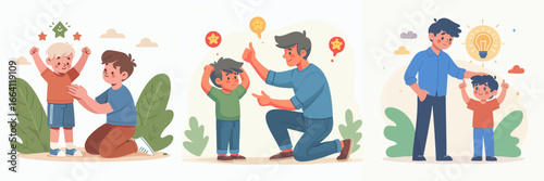 Flat Handdrawn Father and Son Success Education and Learning Illustration