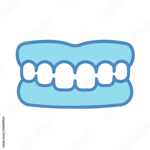 Simple blue dentures on black background graphic illustration