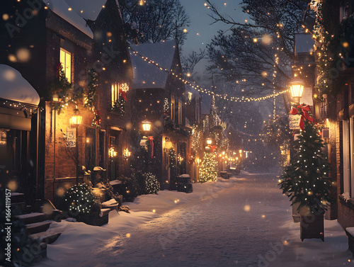 Festively Lit Christmas Street in Winter