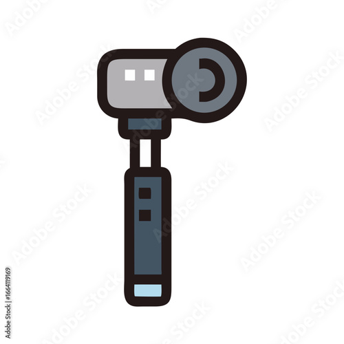 Cartoon otoscope medical tool on black background for illustrations
