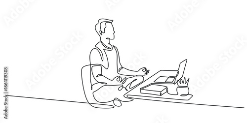 Continuous Line Drawing of a Man Exercising at an Office Desk