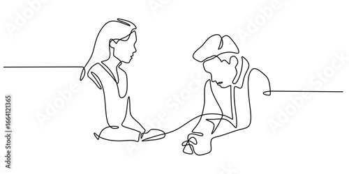 Continuous Line Drawing of a Therapist and Patient in a Counseling Session