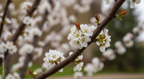 Delicate White Cherry Blossoms Blooming in Spring.