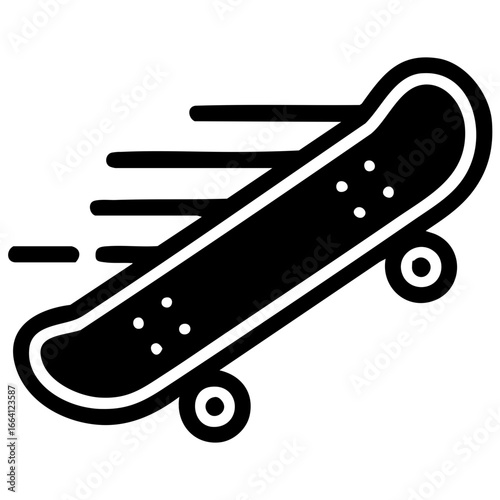 Minimalist line art logo of a skateboard with dynamic speed lines