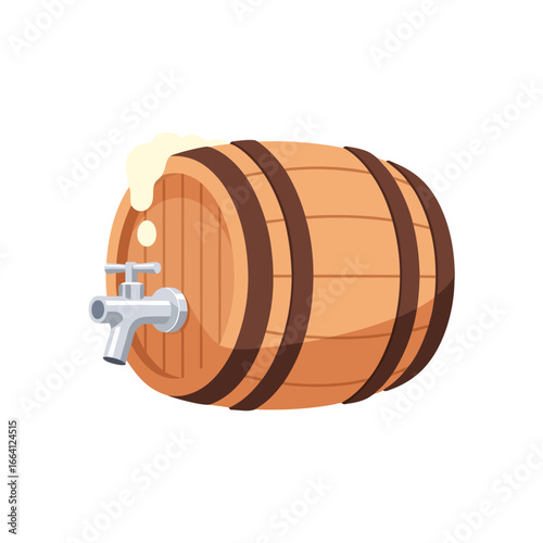 Wooden beer barrel with tap oktoberfest brewing container vector illustration