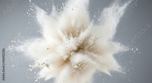 Dynamic White Powder Explosion on Grey Background.