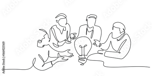 Group Brainstorming Line Illustration for Creative Teamwork
