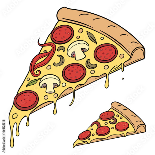 Delicious pizza slice with pepperoni, mushrooms, and cheese