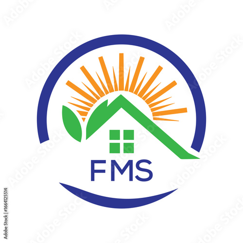 FMS Green Home Logo – Eco Friendly, Solar Energy, Real Estate and Sustainable Living Symbol. FMS Letter Logo.

