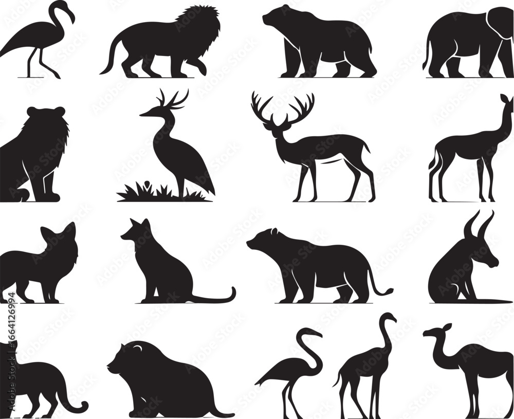Obraz premium Black Minimalist Animals Silhouettes Icons