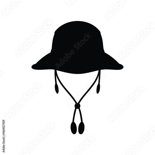 Silhouette of a sun hat with a chin strap on a white background
