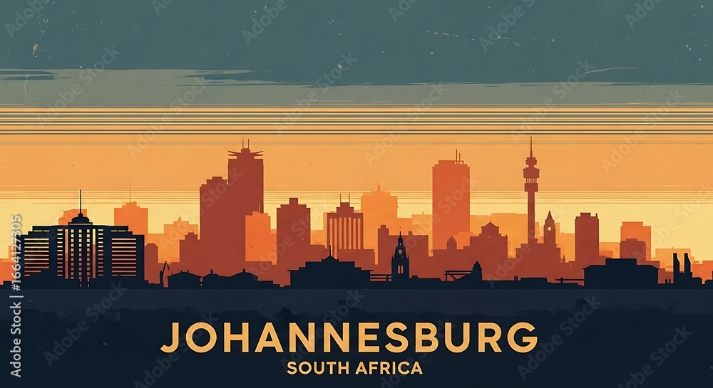 Fototapeta premium Johannesburg South Africa Skyline Silhouette at Sunset.