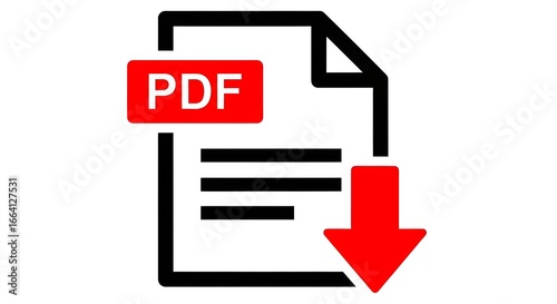 Icon representing a pdf document with a red download arrow signifying data transfer or file saving