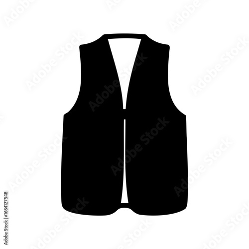Black vest silhouette with a distinct Vneck design on a white background