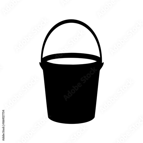 A black silhouette of a bucket with a handle on white background