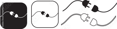 Electrical Cable, Plug & Socket Icon – Sine Wave Shape Vector Illustration on Transparent Background