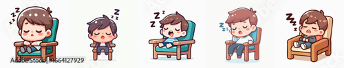 Adorable Handdrawn Boy Sleeping on Chair Cartoon Graphic Illustration