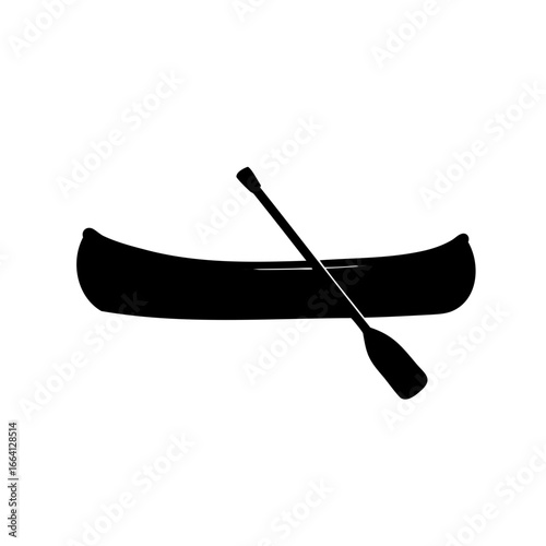 Simple minimalist black silhouette illustration of a canoe with a paddle across it