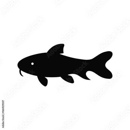 Simple Black Silhouette Depiction of a Catfish Against a White Background