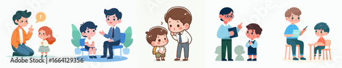 Cute Cartoon Style Parent and Child Relationship Illustration Set Design