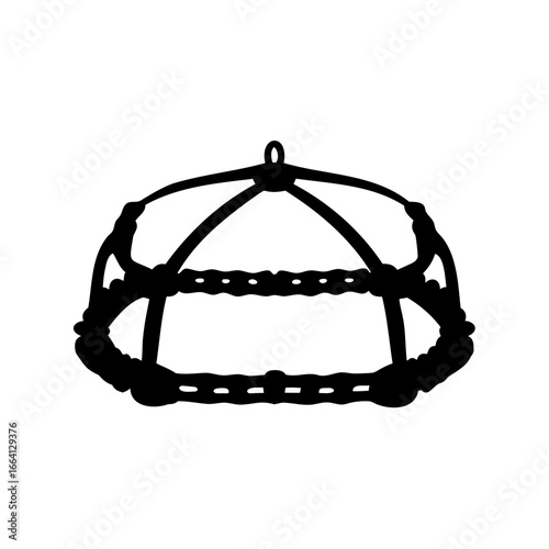 Intricate three tier chandelier or birdcage, black silhouette on white backdrop