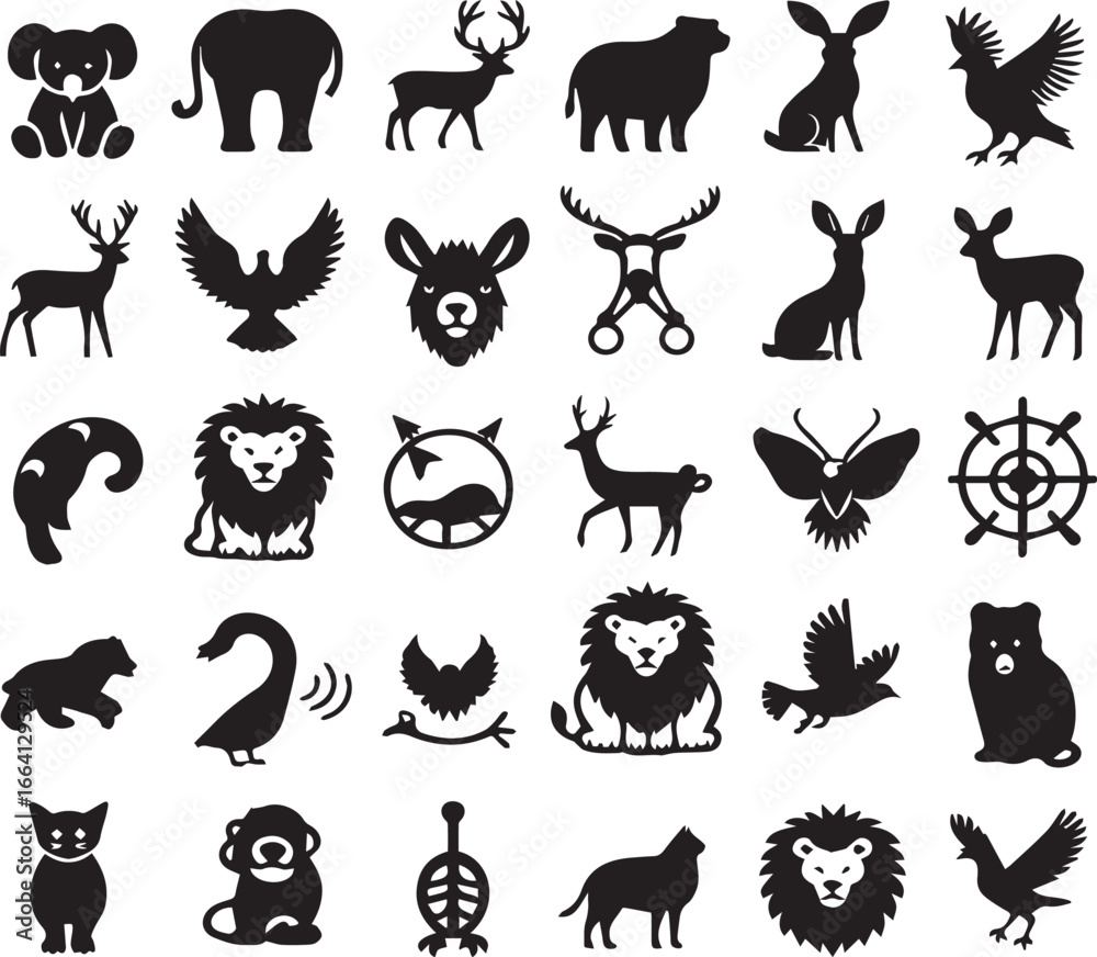 Obraz premium Black Minimalist Animals Silhouettes Icons