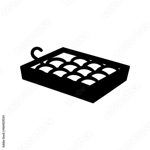 Black and white icon of a baking sheet full of cookies