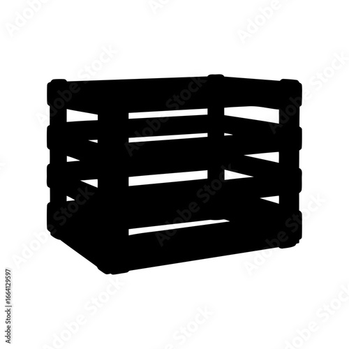 Black wooden crate box for produce storage in silhouette view