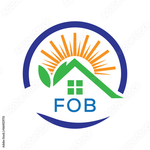 FOB Green Home Logo – Eco Friendly, Solar Energy, Real Estate and Sustainable Living Symbol. FOB Letter Logo.
