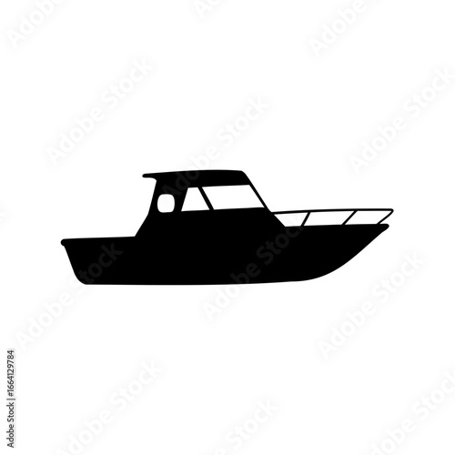 Silhouette of a motorboat on a white background, marine vessel illustration
