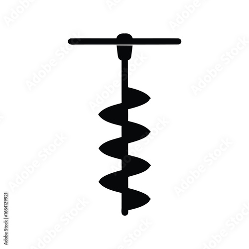 Black and White Auger Hand Drill Illustration for Woodworking Tasks