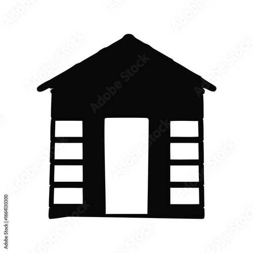 Silhouette of a Small House with Multiple Windows and a Roof