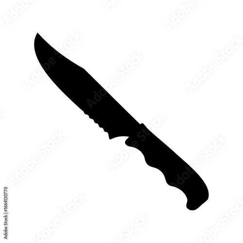 Silhouette of a tactical combat knife with serrated edge and grip