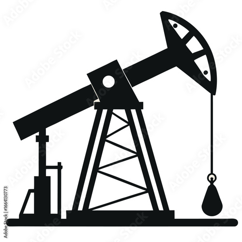 "Oil Pump Jack Icon – Silhouette of Petroleum Extraction Rig Representing Fossil Fuels, Energy Production, and Industrial Infrastructure – Flat Vector for Energy Dashboards, Oil Industry Infographics,