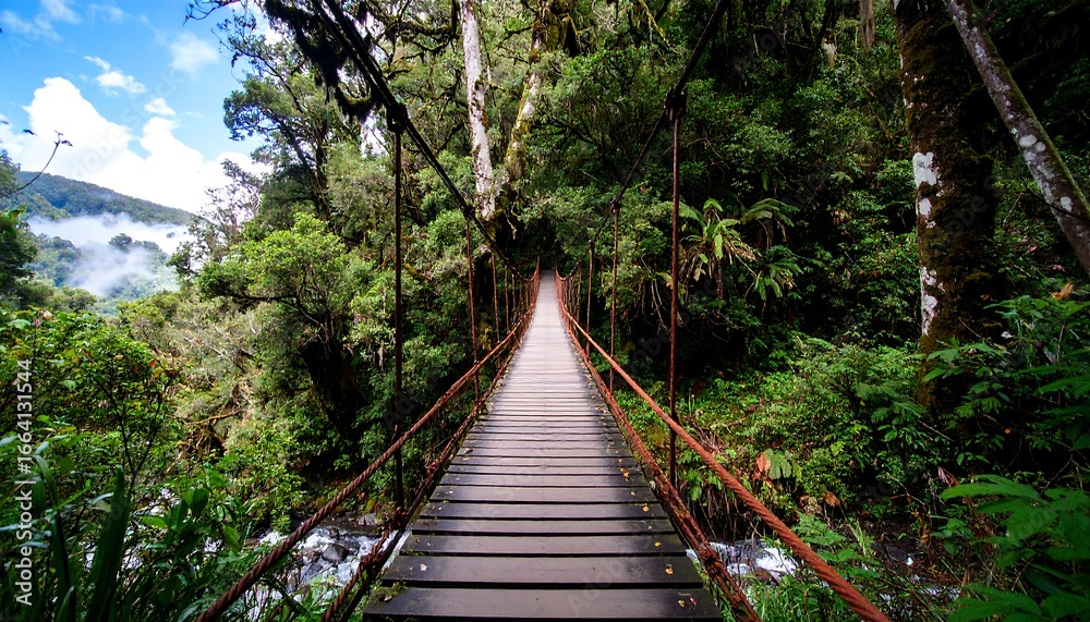 Fototapeta premium Lush forest suspension bridge (2)