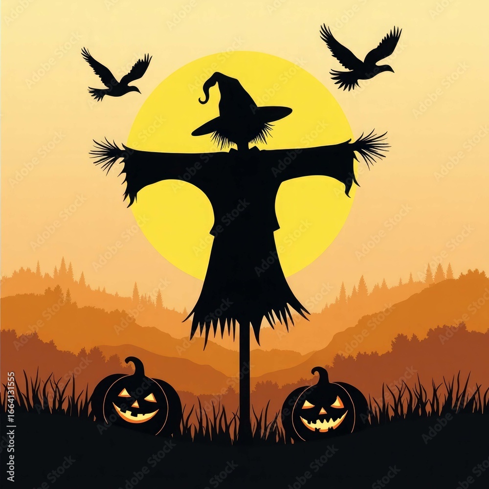 Fototapeta premium Halloween background with pumpkin and bats, halloween, pumpkin, moon, bat, night, autumn, vector, horror, holiday, spooky, illustration, dark, cat, scary, silhouette, celebration, tree, orange, cartoo