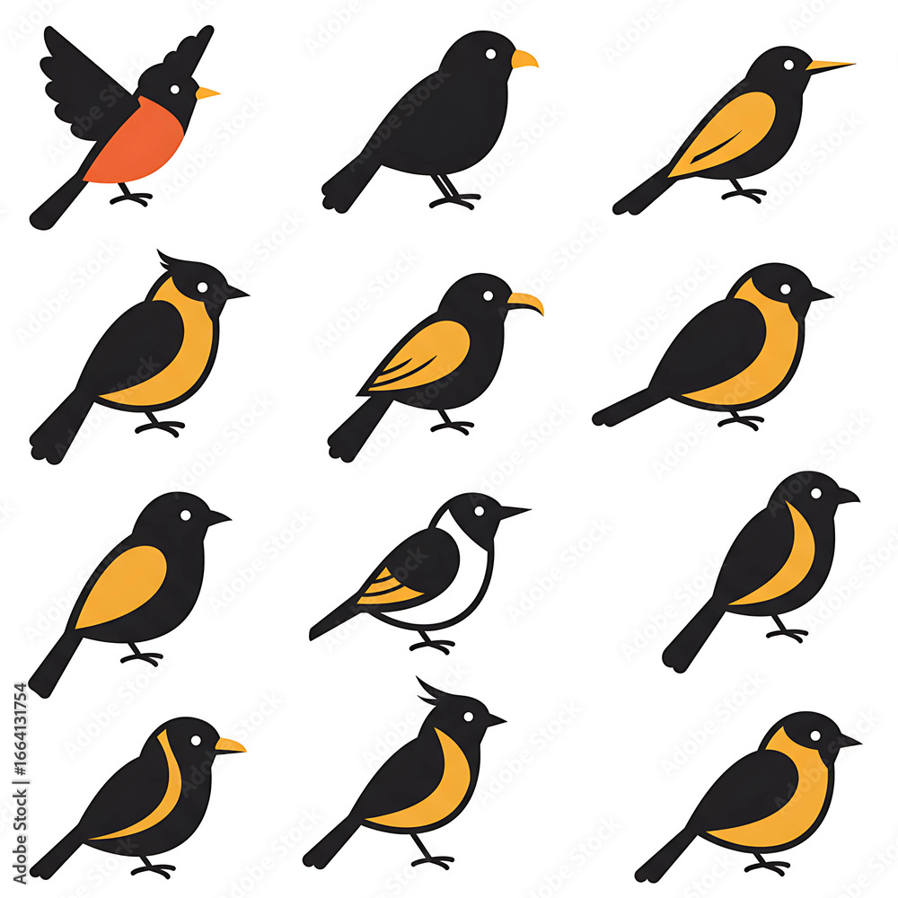 Obraz premium Charming collection of hand-drawn doodle bird vector icons