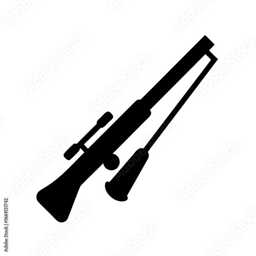 Black Silhouette of a Hunting Rifle with Scope Vector Icon, Ideal for Outdoor Sports, Shooting Range, or Military-Themed Designs