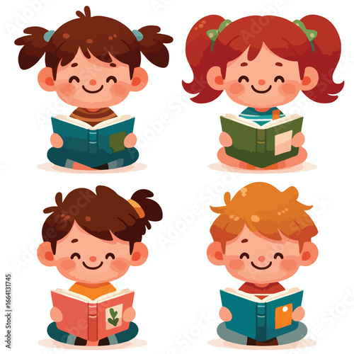 Cheerful child reading a book