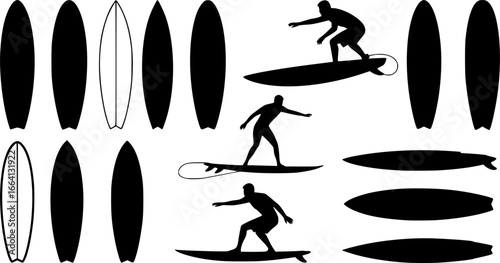 Surfboard vector set, surfing silhouettes, surfboard silhouettes, ords